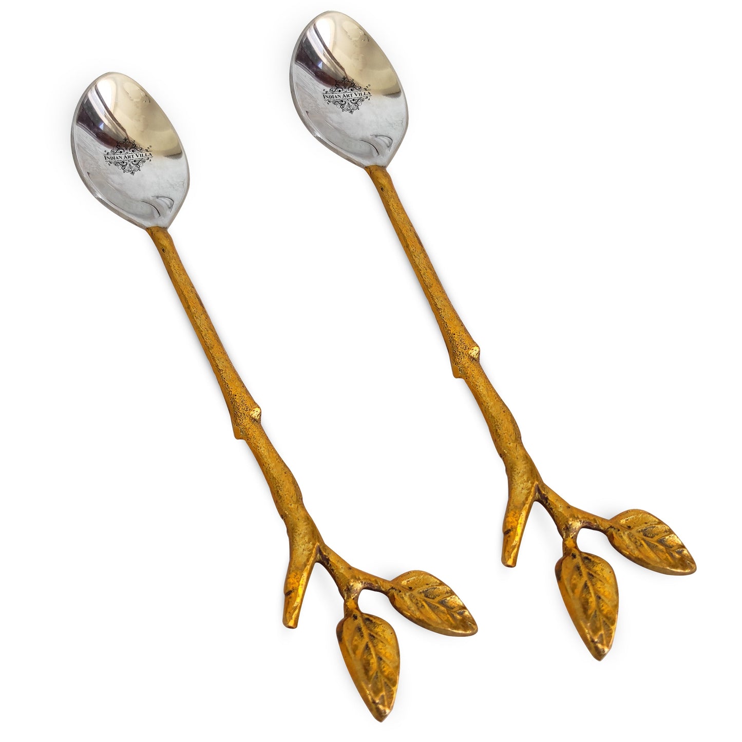 Steel Brass Spoon With Antique Leaf Design Length:- 15.24 cm