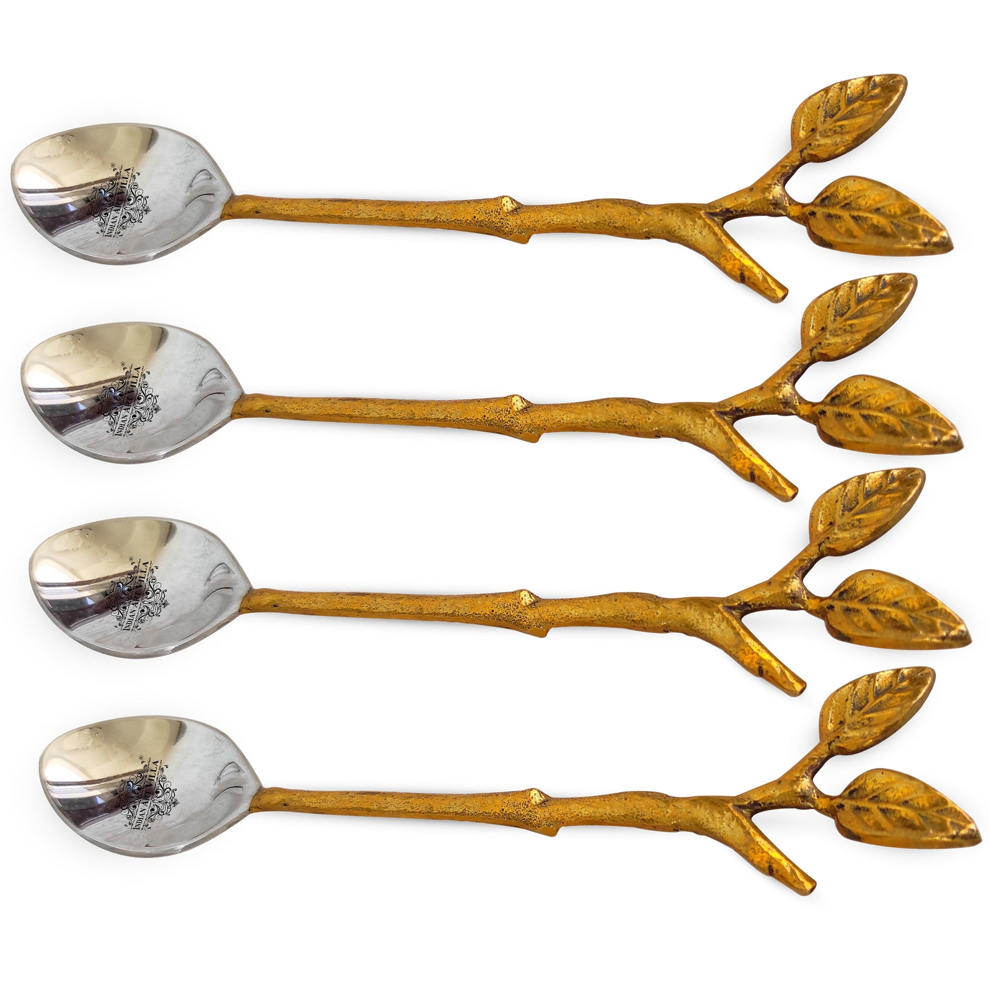 Steel Brass Spoon With Antique Leaf Design Length:- 15.24 cm