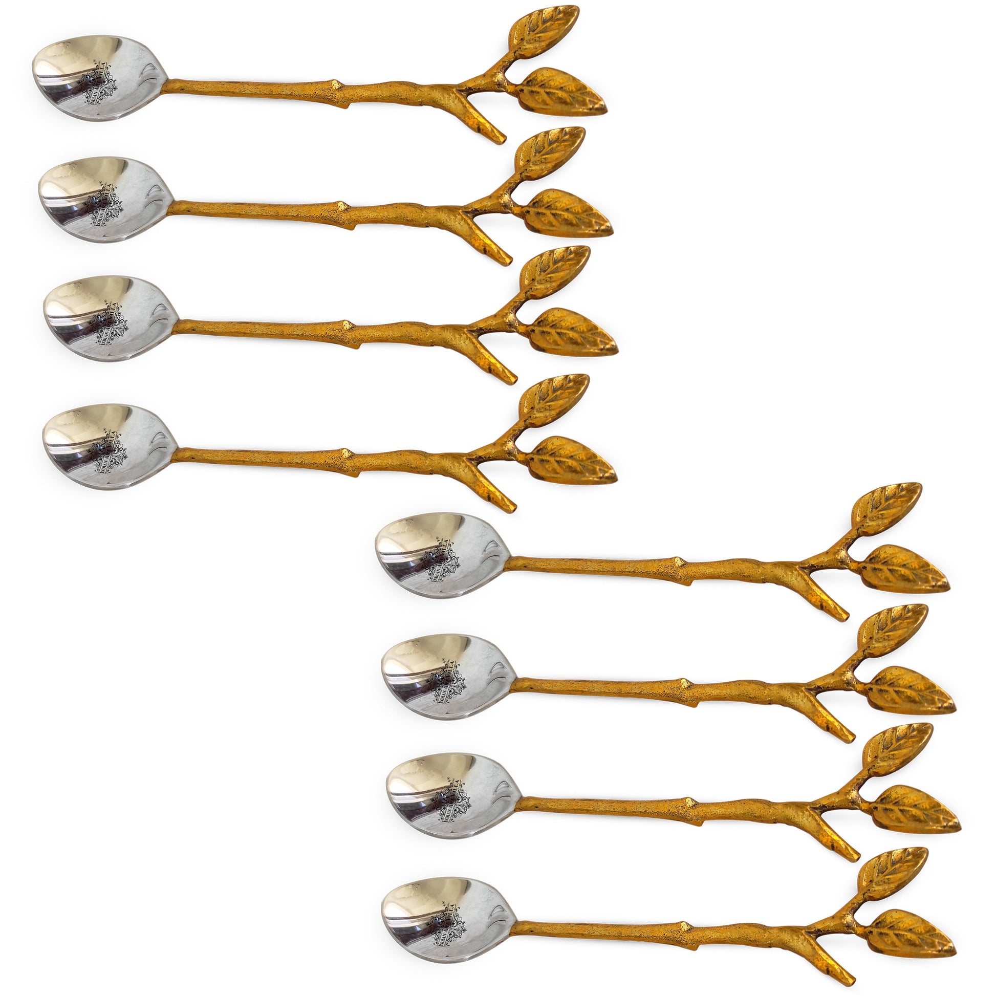 Steel Brass Spoon With Antique Leaf Design Length:- 15.24 cm