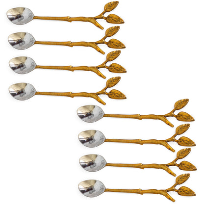 Steel Brass Spoon With Antique Leaf Design Length:- 15.24 cm