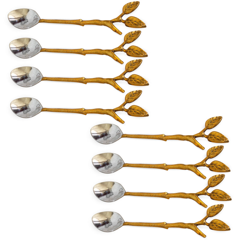 Steel Brass Spoon With Antique Leaf Design Length:- 15.24 cm
