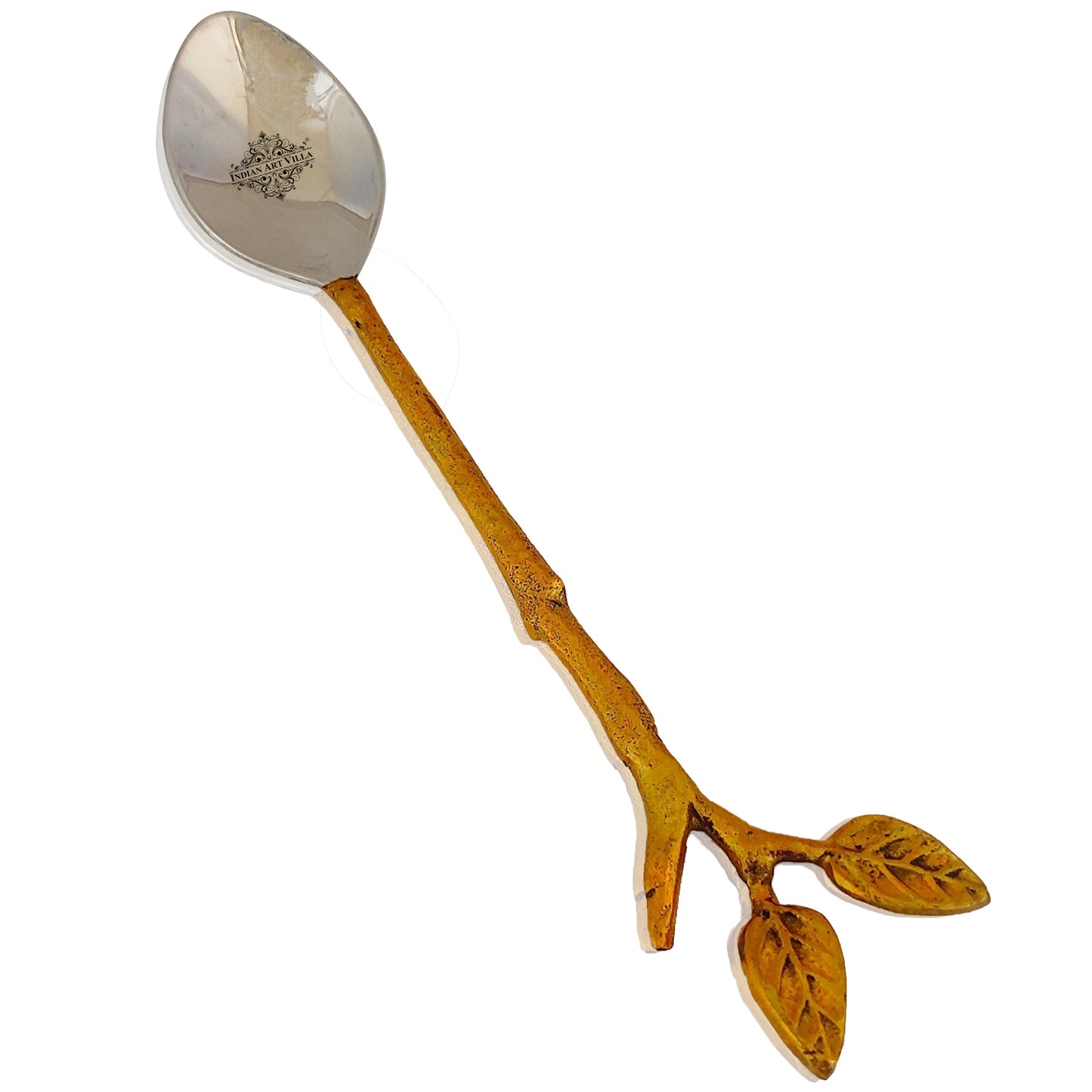 Steel Brass Spoon With Antique Leaf Design Length:- 15.24 cm