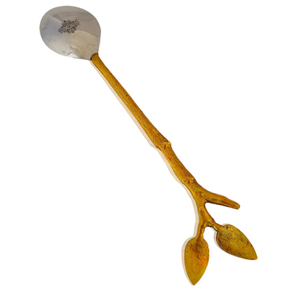 Steel Brass Spoon With Antique Leaf Design Length:- 15.24 cm