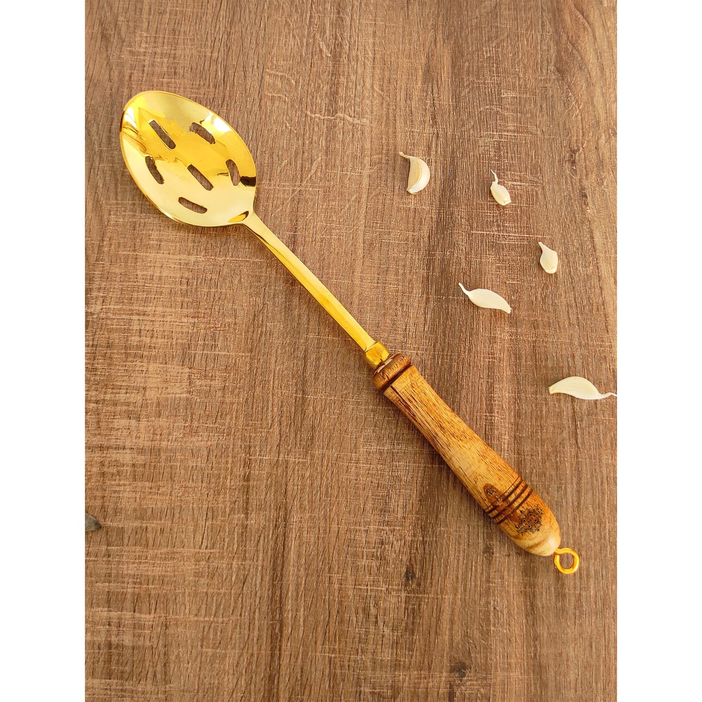 Pure Brass Gold Rice Spoon With Wooden Handle - Length - 35.31 cm