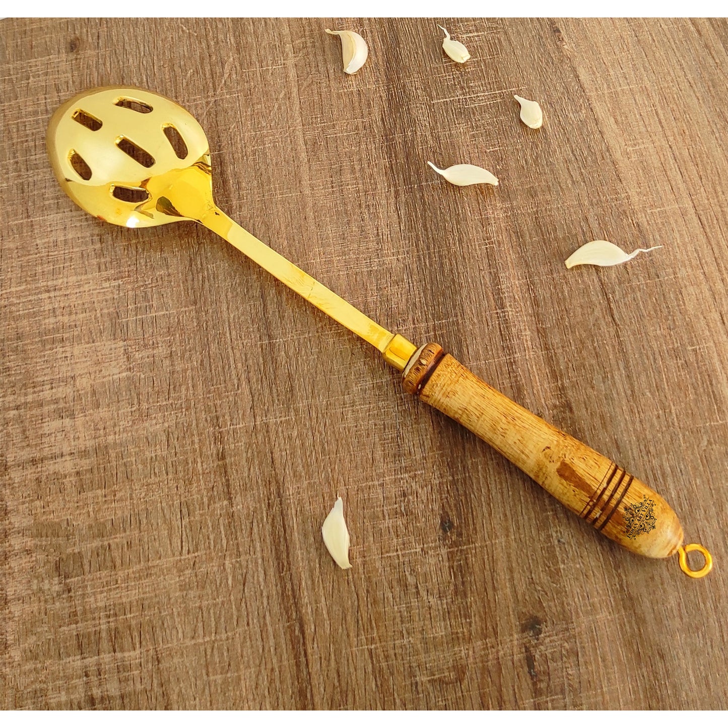 Pure Brass Gold Rice Spoon With Wooden Handle - Length - 35.31 cm