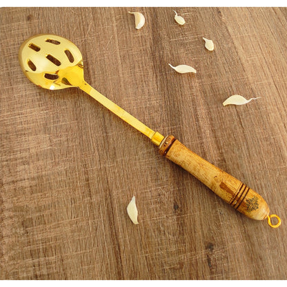Pure Brass Gold Rice Spoon With Wooden Handle - Length - 35.31 cm