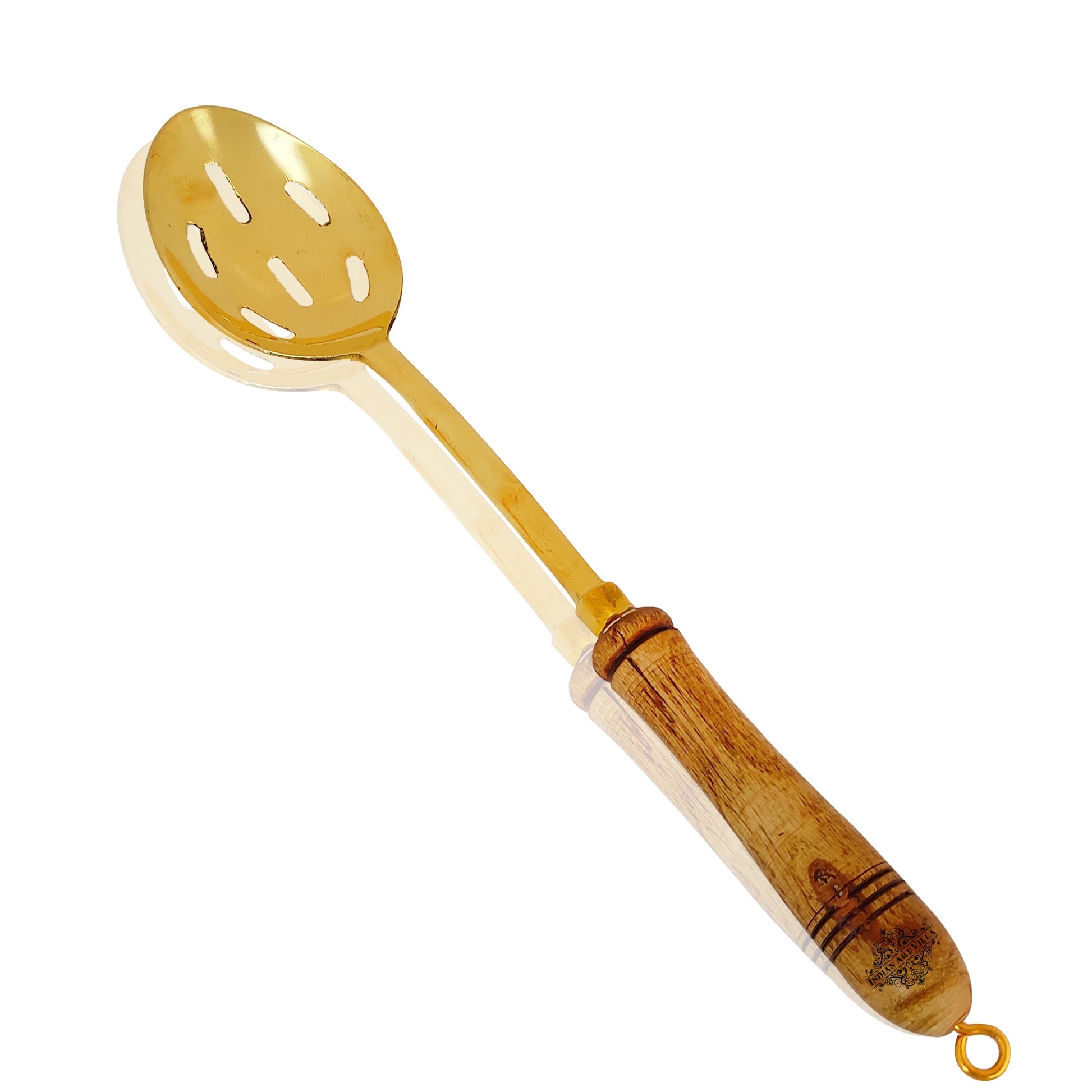 Pure Brass Gold Rice Spoon With Wooden Handle - Length - 35.31 cm
