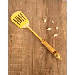 Pure Brass Gold Tavetha / Slotted Turner for Dosa, Roti, Chapati With Wooden Handle - Length - 37.59 cm