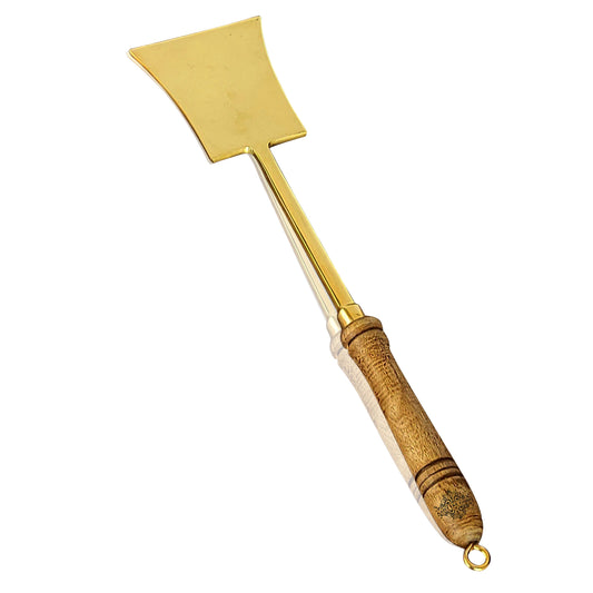 Pure Brass Gold Tavetha / Flat Turner for Dosa, Roti, Chapati With Wooden Handle - Length - 36.83 cm