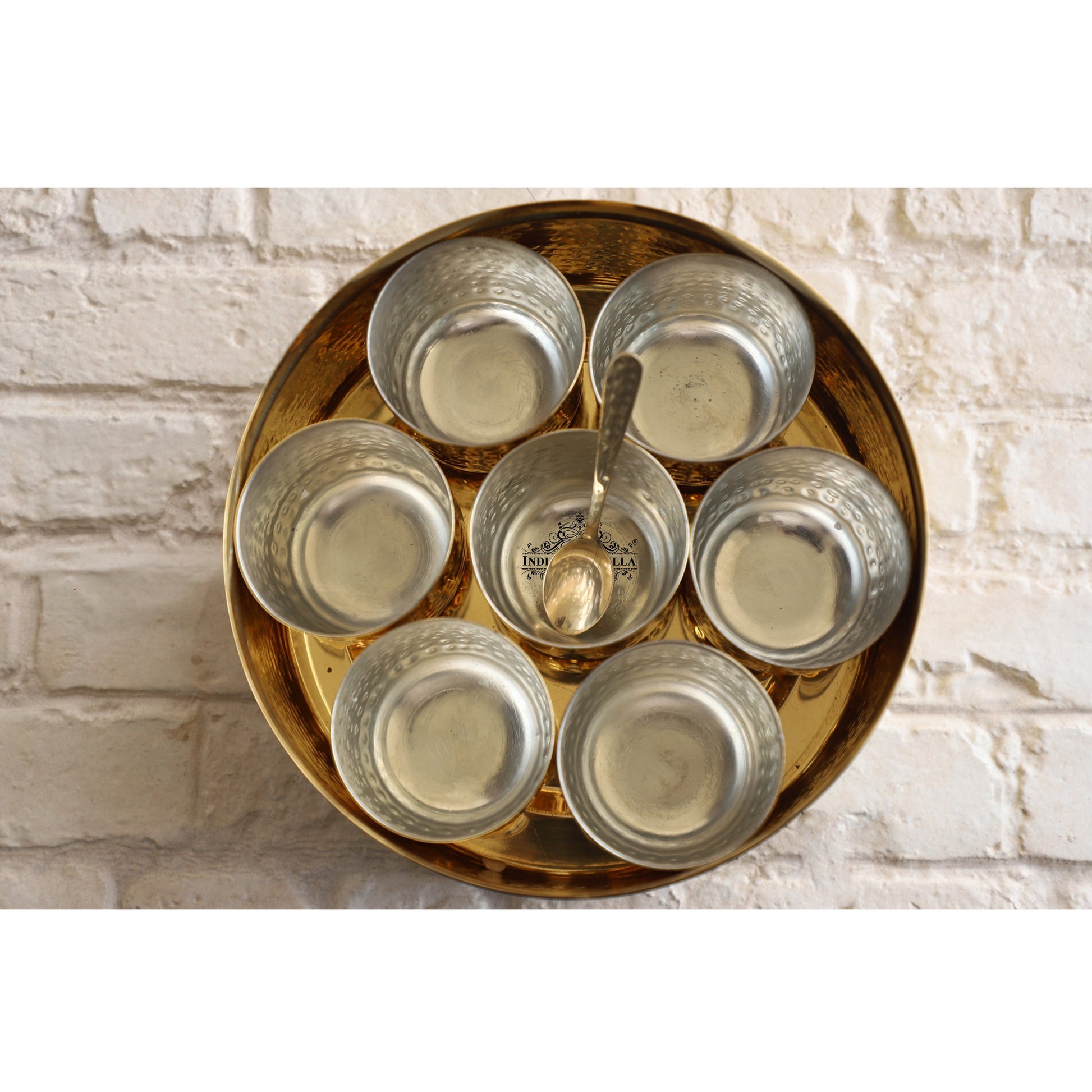 Brass Hammered Masala Box Dabba Spice Container With 7 Compartments, Diameter 20.83 cm, Gold