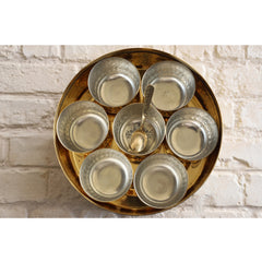 Brass Hammered Masala Box Dabba Spice Container With 7 Compartments, Diameter 20.83 cm, Gold