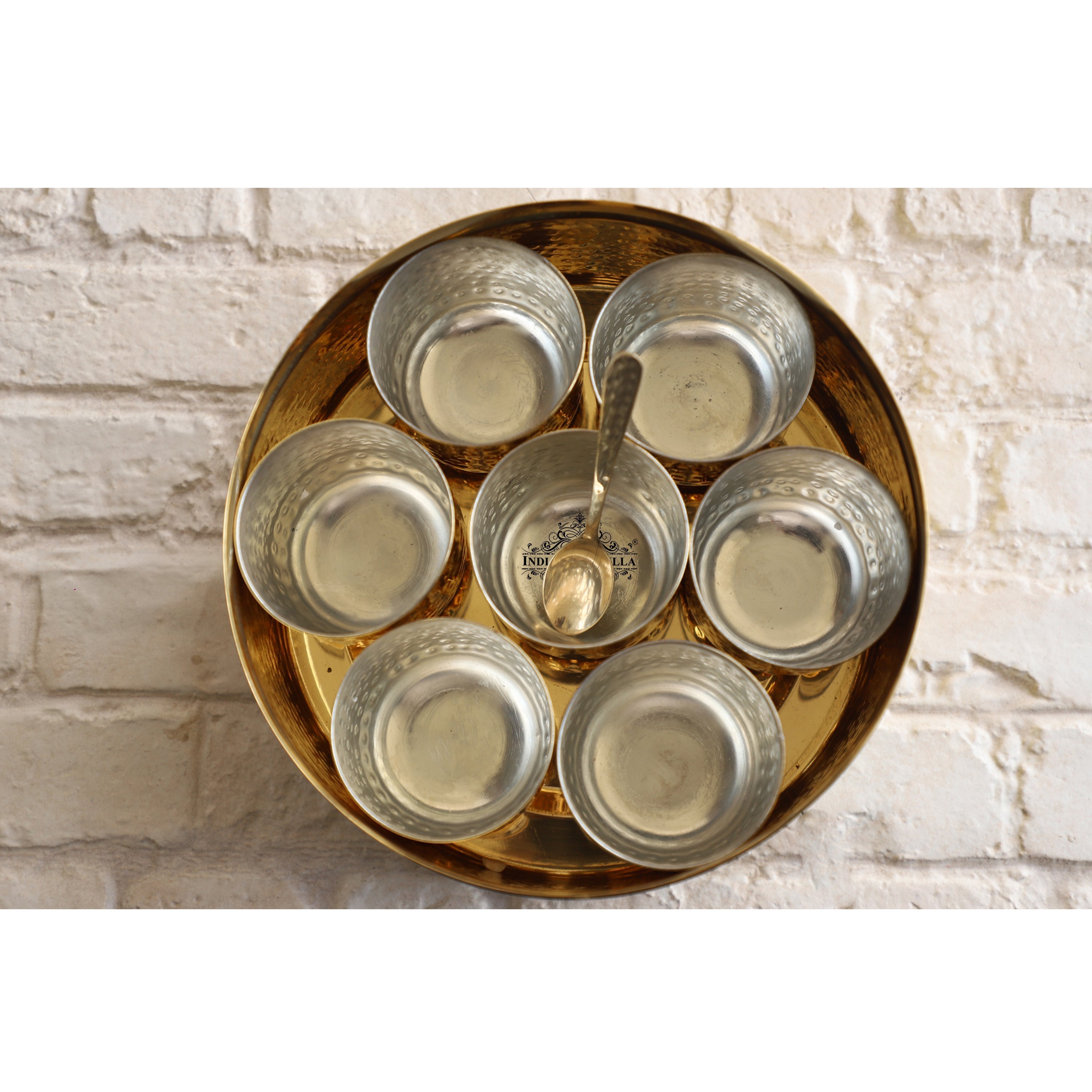 Brass Hammered Masala Box Dabba Spice Container With 7 Compartments, Diameter 20.83 cm, Gold