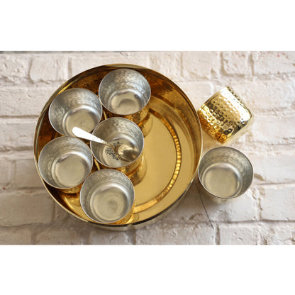 Brass Hammered Masala Box Dabba Spice Container With 7 Compartments, Diameter 20.83 cm, Gold