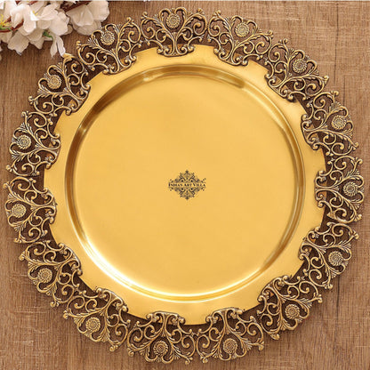 Brass Matt Finished Decorative Round Shape Designer Tray 37.34 cm
