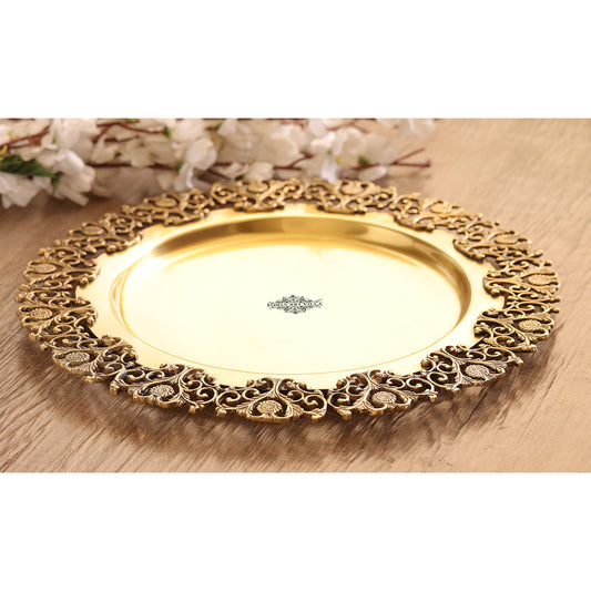Brass Matt Finished Decorative Round Shape Designer Tray 37.34 cm