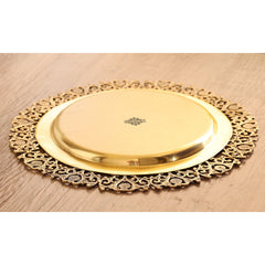 Brass Matt Finished Decorative Round Shape Designer Tray 37.34 cm