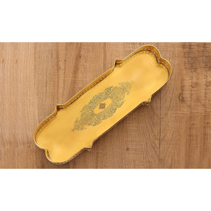 Brass Matt Finished Decorative Rectangular Shape Designer Tray 46.23 cmx16.26 cm With 4 Designer Standing Legs