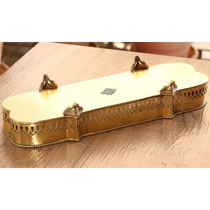 Brass Matt Finished Decorative Rectangular Shape Designer Tray 46.23 cmx16.26 cm With 4 Designer Standing Legs