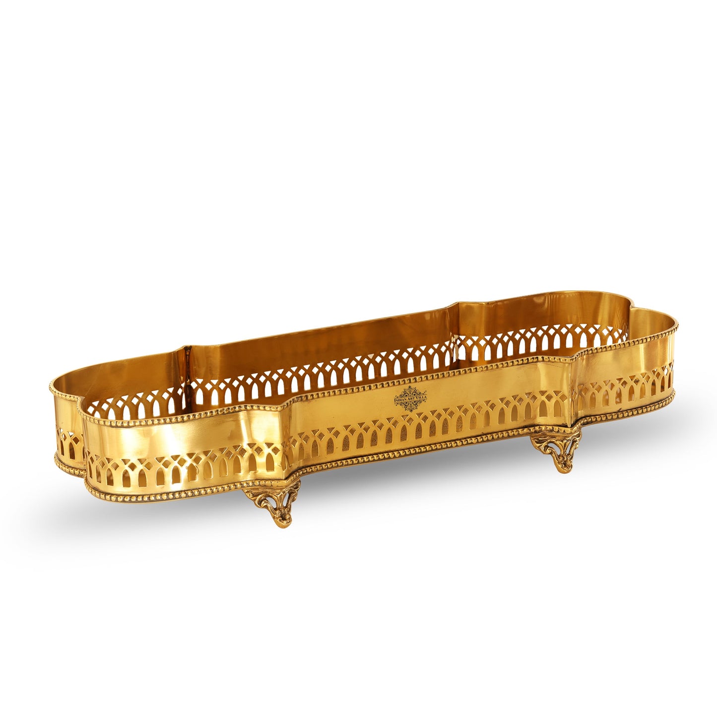 Brass Matt Finished Decorative Rectangular Shape Designer Tray 46.23 cmx16.26 cm With 4 Designer Standing Legs