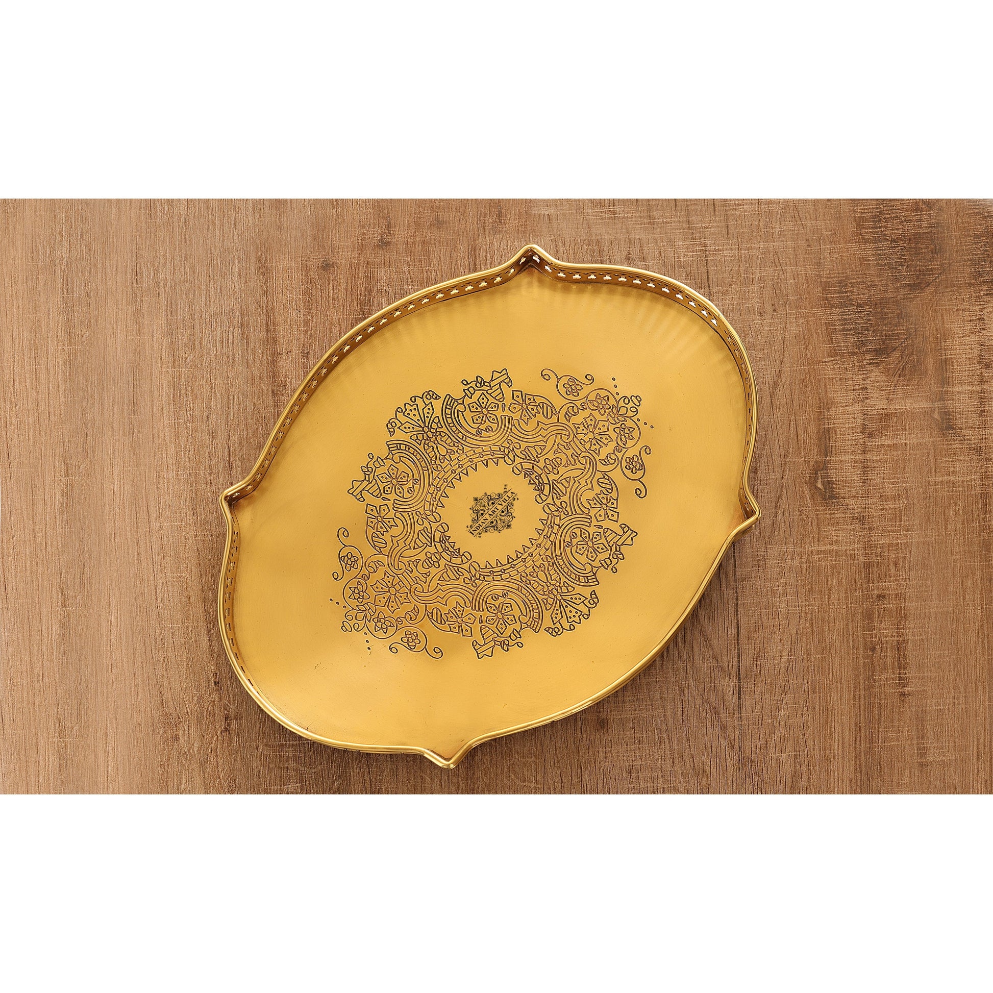 Handmade Pure Brass Matt Oval Embossed Tray, Servware, Tableware, 23 cm x 30 cm