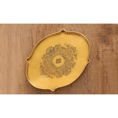 Handmade Pure Brass Matt Oval Embossed Tray, Servware, Tableware, 23 cm x 30 cm