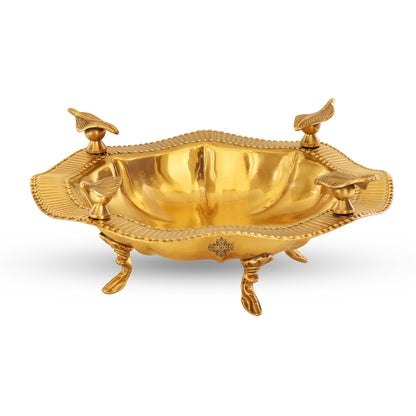 Pure Brass Designer Round Serving Tray With Leaf Design On 4 sides 12cmx34cm