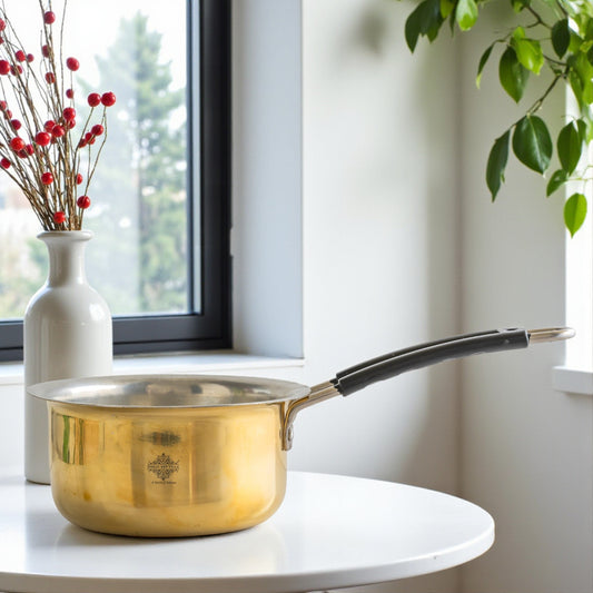 Brass Patila with Tin Lining and Handle for Healthy Cooking