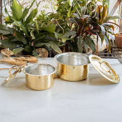 Pure Brass Hammered Design Bhagona with inside Tin Lining & Lid