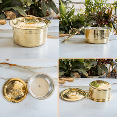 Pure Brass Hammered Design Bhagona with inside Tin Lining & Lid