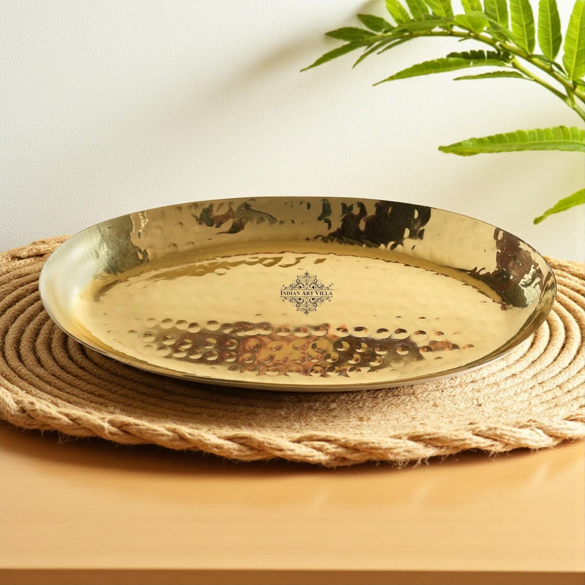 Handcrafted Pure Brass Oval Shape Platter, Tableware, Serveware, 10.67 cmx1.27 cm