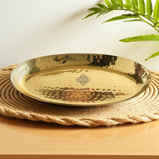 Handcrafted Pure Brass Oval Shape Platter, Tableware, Serveware, 10.67 cmx1.27 cm