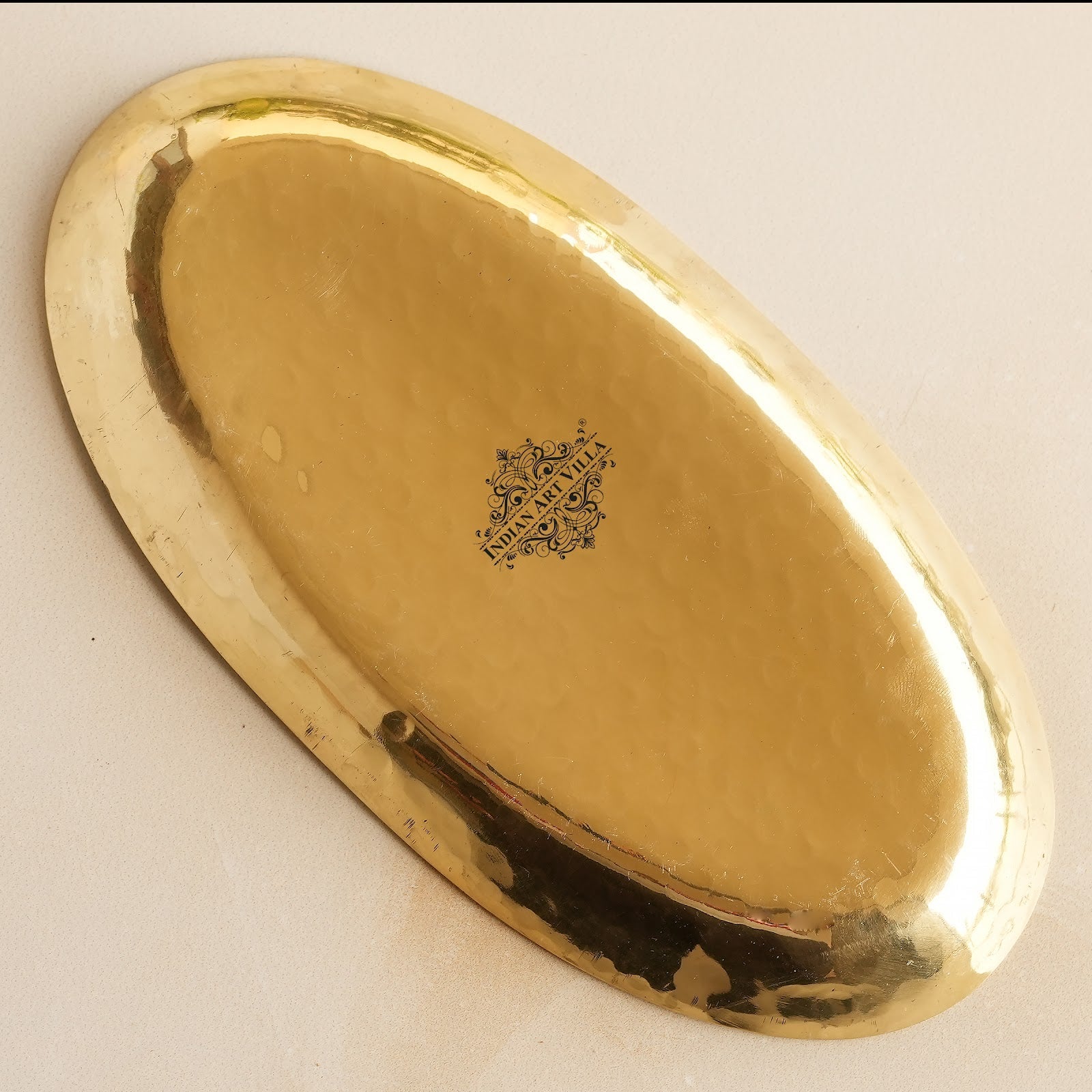 Handcrafted Pure Brass Oval Shape Platter, Tableware, Serveware, 10.67 cmx1.27 cm