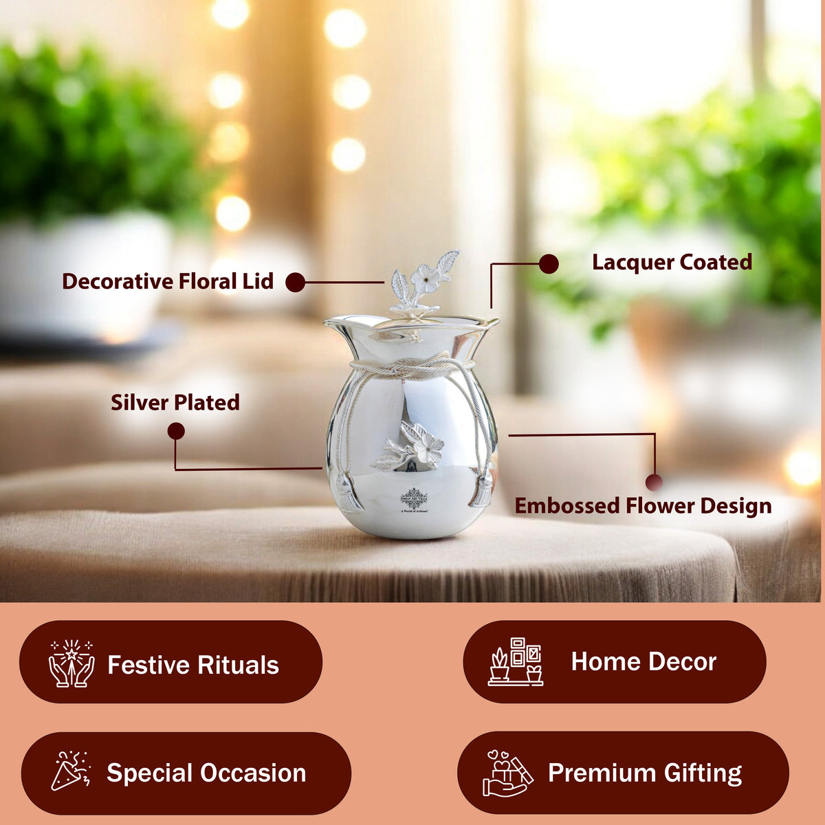 Silver Plated Decorative Flower Design Handi