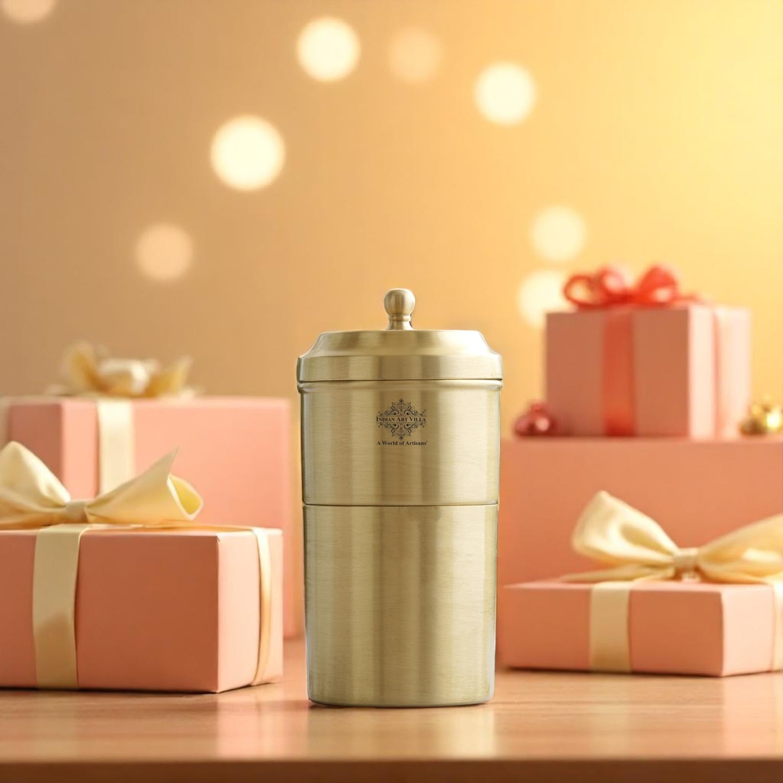 Handcrafted Pure Brass Coffee Filter with Matt Finished Design, Medium Size