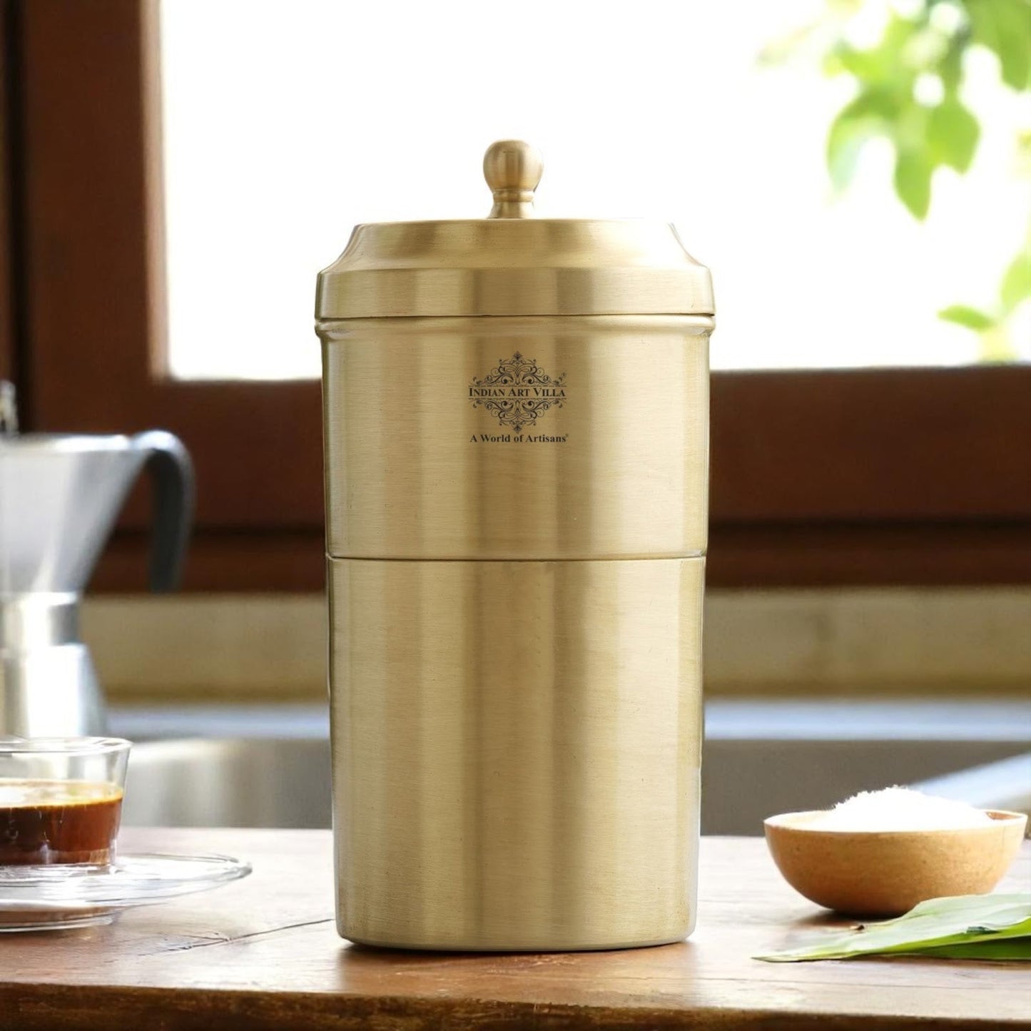 Handcrafted Pure Brass Coffee Filter with Matt Finished Design, Medium Size