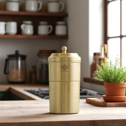 Handcrafted Pure Brass Coffee Filter with Matt Finished Design, Medium Size