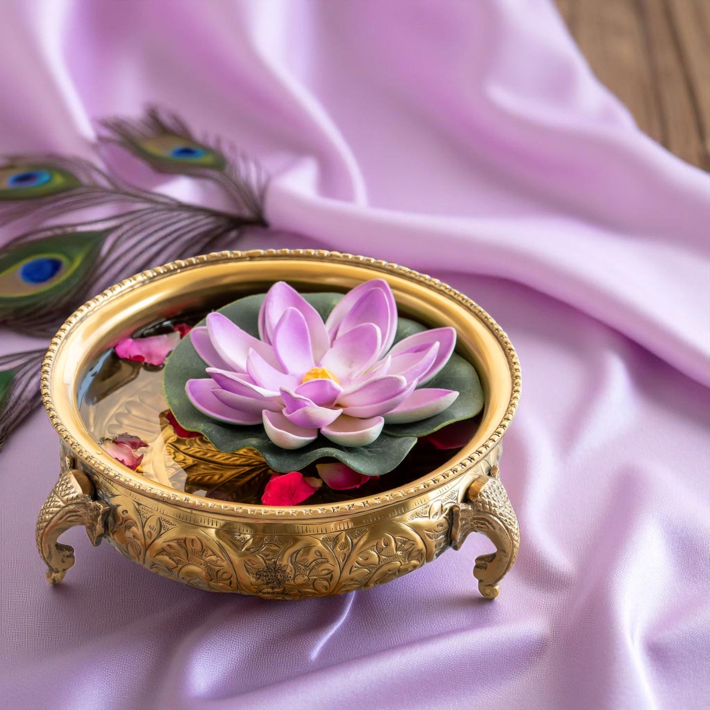 Brass Urli with Elephant Trunk and Embossed Design