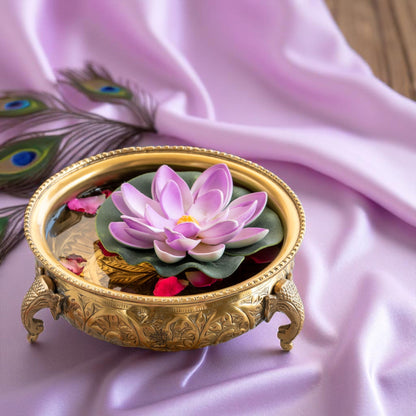 Brass Urli with Elephant Trunk and Embossed Design