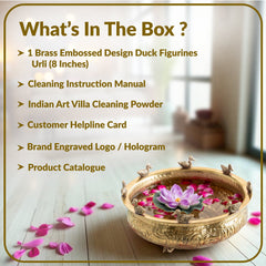 Brass Urli with Embossed Duck & Lotus Flower Design – Traditional Urli