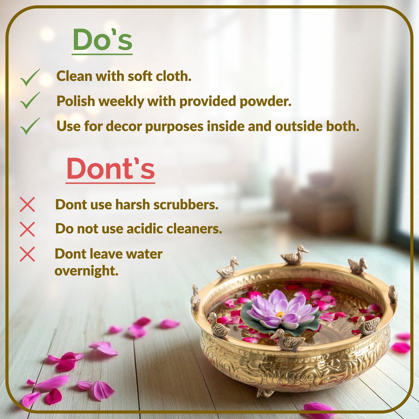 Brass Urli with Embossed Duck & Lotus Flower Design – Traditional Urli