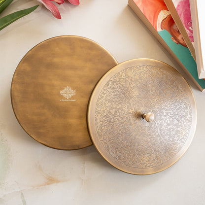 Pure Brass Embossed Design Round Shape Decorative Box