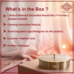 Pure Brass Embossed Design Round Shape Decorative Box