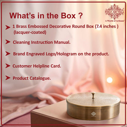 Pure Brass Embossed Design Round Shape Decorative Box
