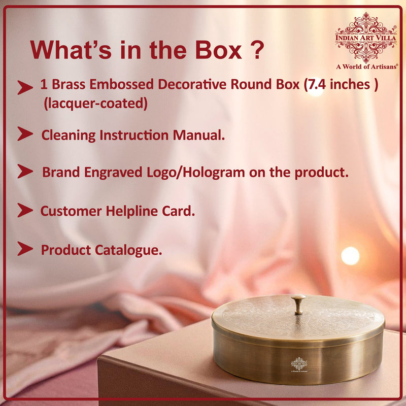 Pure Brass Embossed Design Round Shape Decorative Box