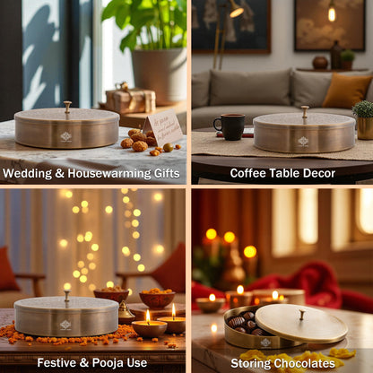 Pure Brass Embossed Design Round Shape Decorative Box