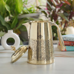 Brass Jug With Half Embossed Design with lid & Brass Knob