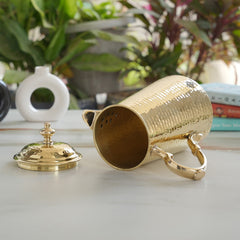 Brass Jug With Hammered Design With Handle with Lid - 1400 ML