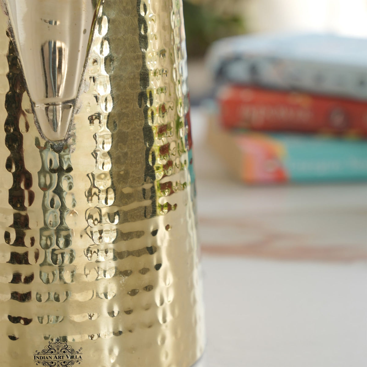 Brass Jug With Hammered Design With Handle with Lid - 1400 ML
