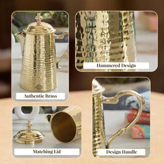 Brass Jug With Hammered Design With Handle with Lid - 1400 ML