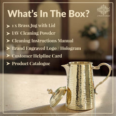 Brass Jug With Hammered Design With Handle with Lid - 1400 ML